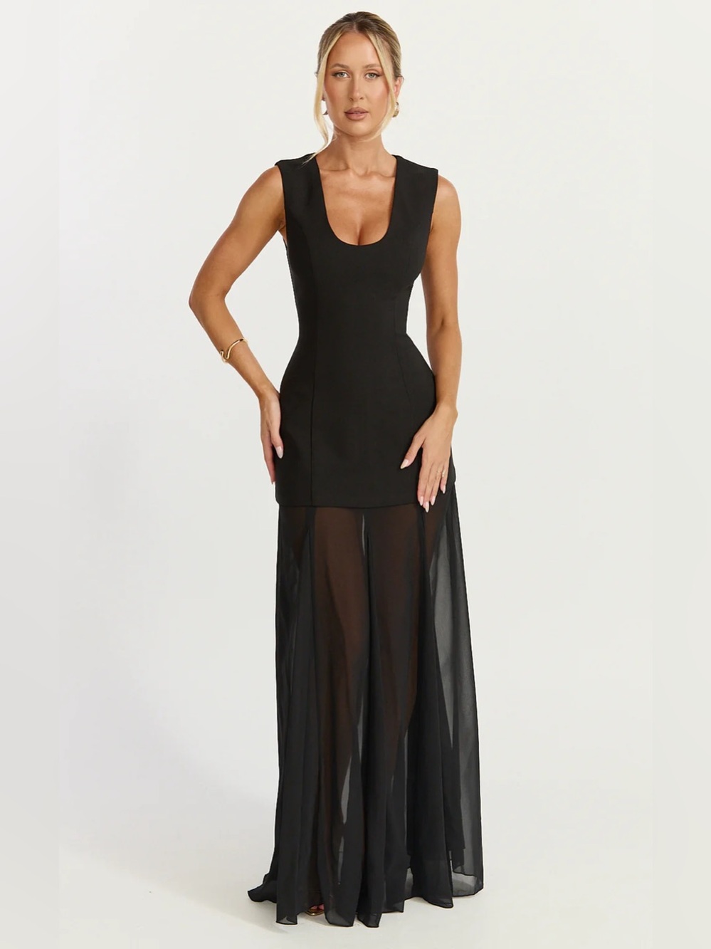 Showpo FRANCES Contrast U Neck Godet A Line Black Maxi Dress